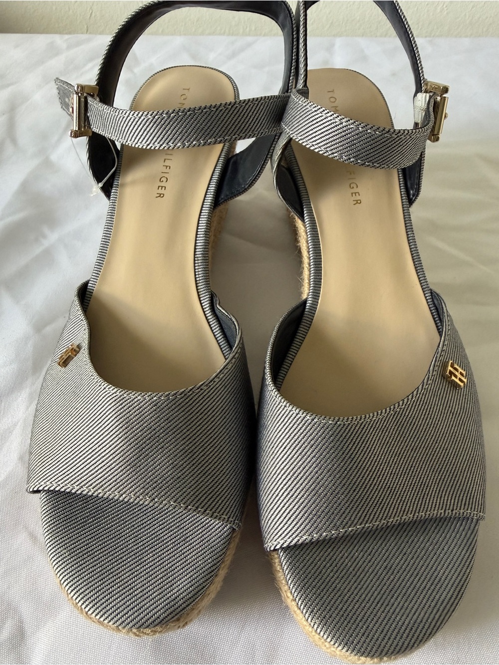 Tommy Hilfiger Silver-Gray Espadrille Wedge Sandals